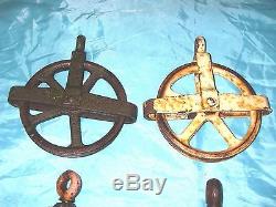 11 Antique Vintage Cast Iron Barn Hay Trolley Pulley 5 Dia Wheel -Works -GC