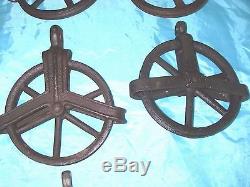 11 Antique Vintage Cast Iron Barn Hay Trolley Pulley 5 Dia Wheel -Works -GC