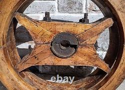 18 Antique Primitive Steampunk Industrial Solid Wood Flat Pulley Wheel