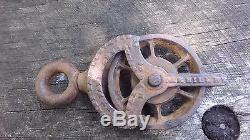 1860's Antique Cast Iron Whitcomb Hay Elevator Pulley, Oak Hill Mfg. Co. NY
