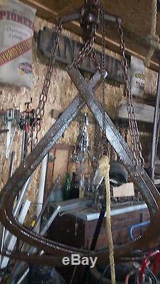 1938 ANTIQUE MYERS HAY GRAPPLE FORKS CLAW TROLLEY FARM TOOL, Original PAINT&ROPE
