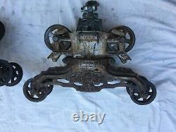 2 Antique Cast Iron Hay Trolley Barn Carrier Myers Unloader
