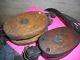 2 Antique Pulleys Block and Tackle Wood Anvil marking Nautical, industrial