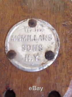 2 Antique W. H. McMillans Sons Brooklyn NY Wood Metal Block & Tackle Pulley VTG