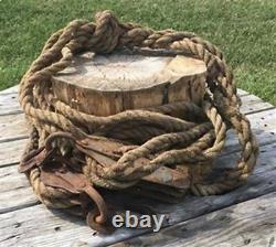 2 Rustic Barn Pulleys & Barn Rope, Vintage Farm Country, Rustic Cottage Decor