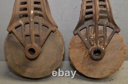 2 antique barn pulley collectible farm tool hay trolley part industrial lot P3