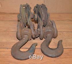 2 used logging snatch block crane hook rigging recovery sheave pulley vintage