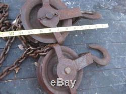 20 FT Chain Puller Vintage Heavy Duty Hoist Block Lift Pulley Tool Vulcan Hook