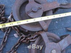 20 FT Chain Puller Vintage Heavy Duty Hoist Block Lift Pulley Tool Vulcan Hook