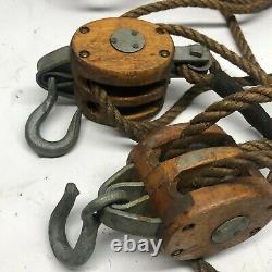 3 Boston Lockport Block Co Double Tackle Roller Bushed Ship Star Pulleys