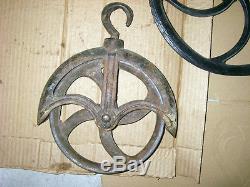3 LARGE Well Pulley old vintage 1880s antique 12, 10'', 8'' wheel rustic iron