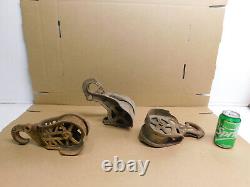 3 Rope Pulleys, Vintage, Antique, Collectible, Farm, Myers, Louden