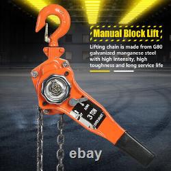 3 Ton Block and Tackle Chain Hoist Ratchet 3M Chain Lifting Pulley 3000KG Lift