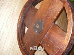 34 diameter Large Antique Wooden Flat Belt Pulley CHANDELIERThrashing Machine