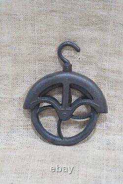 4 Rustic Cast Iron Hanging Cable Pulley Wheel Hook Farmhouse Country Decor Light