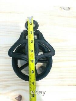 4 Rustic Pulleys Cable Wheel Hook Farmhouse Country Home Decor Cast Iron Barn