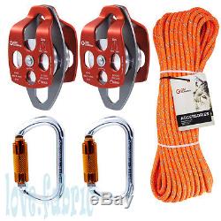 51 Block and Tackle Crevasse Rescue Kit Twin Pulley 5/16 Double Braid Rig Rope
