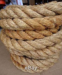 55 ft vtg hemp rope, boat anchor, barn pulley block tackle, nautical craft. UNUSED