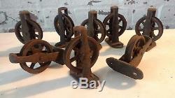 8 Antique Small Cast Iron Pulleys BEAUTIFUL SET