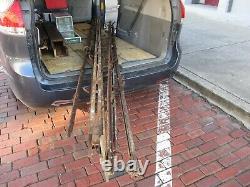 8 Antique Vintage hay trolley track 147 long with hangers Blocks Display Myers
