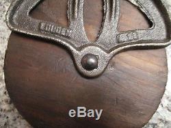 ANTIQUE CAST IRON AND WOOD LOUDEN BARN PULLEY VINTAGE HAY TROLLEY TOOL