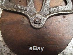 ANTIQUE CAST IRON AND WOOD LOUDEN BARN PULLEY VINTAGE HAY TROLLEY TOOL