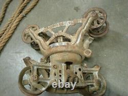 ANTIQUE CAST IRON F. E. MYERS CLOVERLEAF HAY TROLLEY UNLOADER PATENT 1903 w Rope