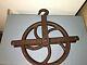 ANTIQUE CAST IRON WELL ROPE BARN FARM HAY WHEEL PULLEY Marked Anvil