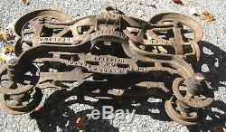 ANTIQUE COUNTRY BARN TOOL PRIMITIVE CAST IRON HAY WHEEL TROLLEY CART ART STATUE