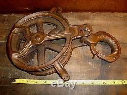 ANTIQUE HAY TROLLEY PULLEY OLD BARN BLOCK & TACKLE ROPE WHEEL MYERS
