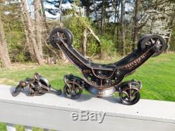 ANTIQUE HUNT, HELM & FERRIS UNLOADER CAST IRON HAY TROLLEY With TRACK BARN LIGHT