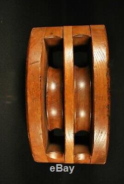 ANTIQUE JAPANESE SOLID KEYAKI WOOD PULLEY / ART PIECE / Block and Tackle