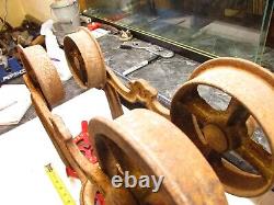 ANTIQUE NEY WOOD BEAM HAY TROLLEY With PULLEY FARM TOOL