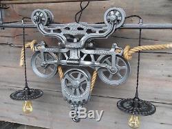ANTIQUE ORIGINAL RESTORED MYERS HAY TROLLEY RUSTIC LIGHTING BARN DECOR WithTRACK