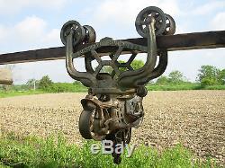 ANTIQUE SMALL BARN HAY TROLLEY CARRIER With DROP PULLEY STEAMPUNK LAMP HANGER