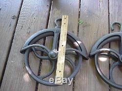 Antique Vintage Amish Cast Iron Clothesline Well Pulleys, Large Authentic Pair