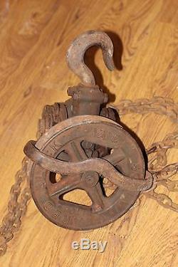 ANTIQUE VINTAGE YALE 1 TON DUPLEX BLOCK CHAIN HOIST YALE with CHAIN AND HOOK RARE