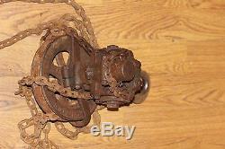 ANTIQUE VINTAGE YALE 1 TON DUPLEX BLOCK CHAIN HOIST YALE with CHAIN AND HOOK RARE
