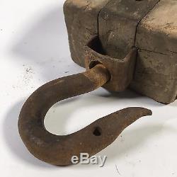 ANTIQUE WOOD and CAST IRON Barn/Farm Hook Pulley (Unknown Origin)