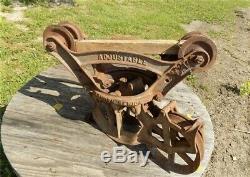 Adjustable Senior Louden Cast Iron Antique Pulley Barn Hay Trolley Carrier c