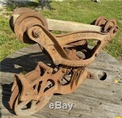 Adjustable Senior Louden Cast Iron Antique Pulley Barn Hay Trolley Carrier c