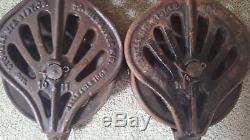 Antique 1880s Cast Iron STOWELL Rustic Old Barn Pulley, Hay Trolley Steampunk