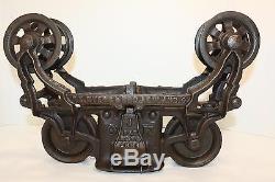 Antique 1884 FE Myers & Bro OK Hay Trolley Unloader Cast Iron Pulley Farm Barn