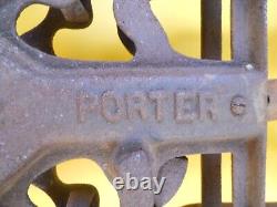 Antique 1886 Cast Iron Porter Wooden Beam Farm Hay Barn Trolley Pulley Tool