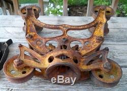 Antique 1893 Hay Trolley Pulley Provans Diamond Cast Iron Farm Barn Tool with Trip