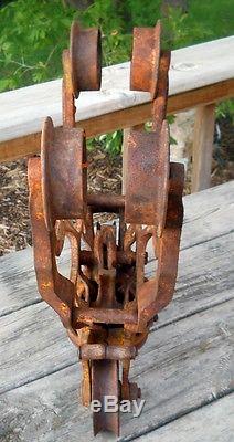 Antique 1893 Hay Trolley Pulley Provans Diamond Cast Iron Farm Barn Tool with Trip