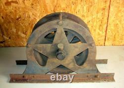 Antique 1900's Iron Stage Curtain/Scenery or Elevator Cable Pulley Dual Wheels