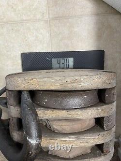 Antique 25 43lb Block and Tackle Coal Bluff 3 Pulley Wood Decor
