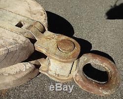Antique 70 Pound Block & Tackle Pulley Wood & Cast Iron 21 Inches Long 19th Cent