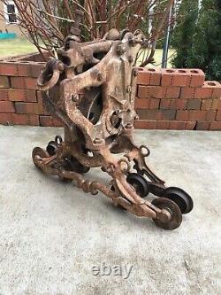 Antique 8 Wheel Ney Hay Tool Cast Iron Trolley Barn Farm Carrier Canton Ohio
